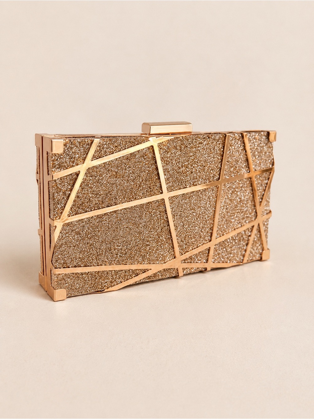 Windsor Gold Glitter Geometric Clutch